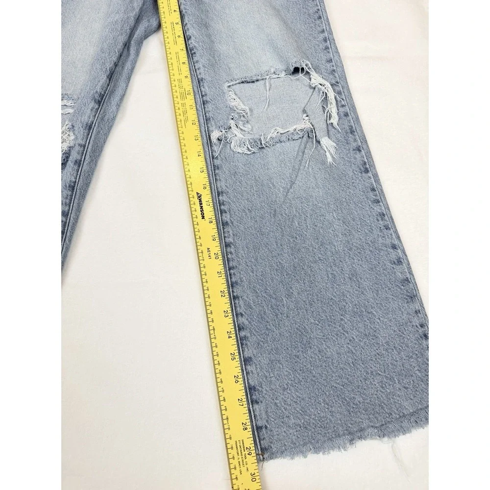 PacSun Low Rise Wide Leg Jeans Womens 26 Distressed Lite Wash Raw Hem Y2K Grunge - Picture 10 of 14